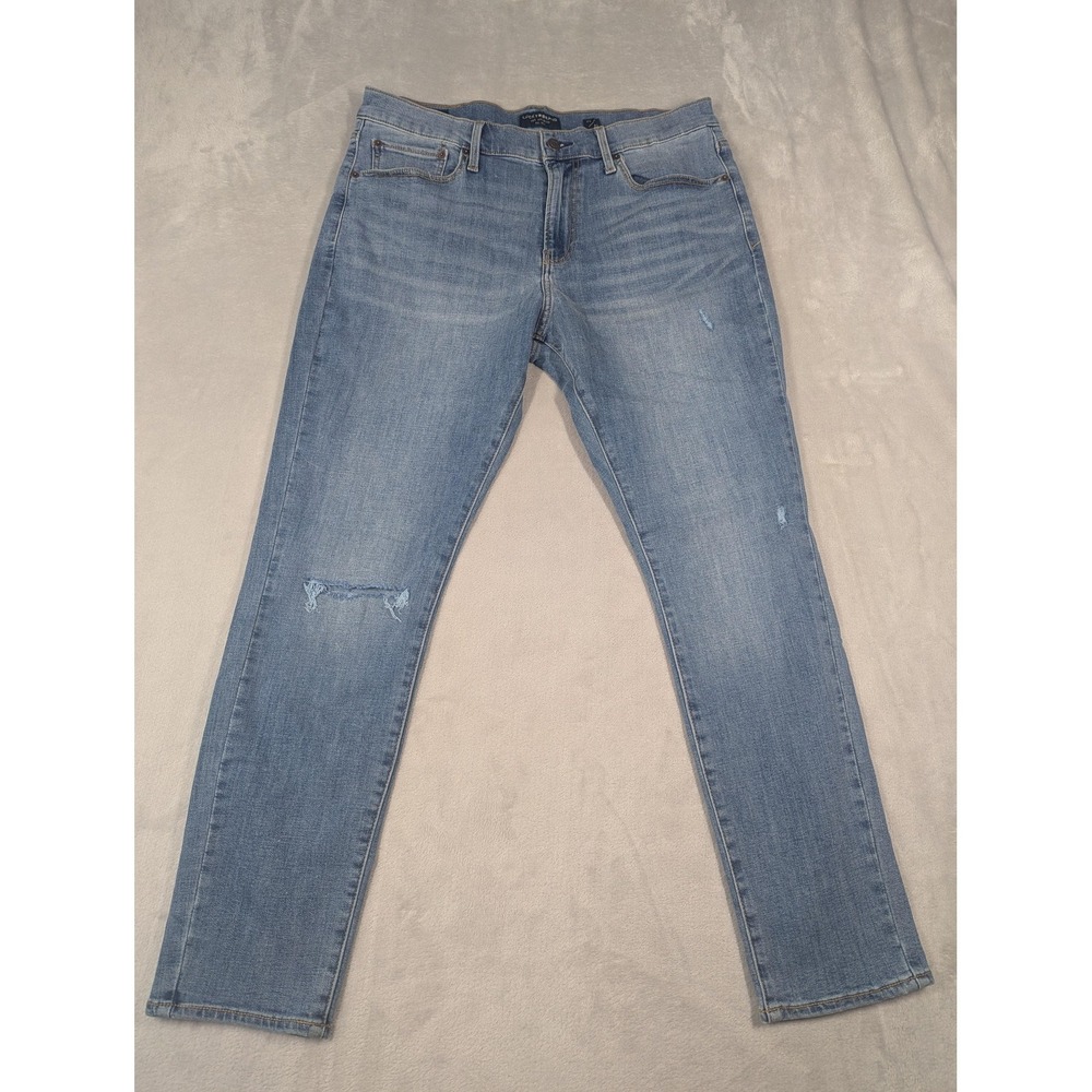 Lucky Brand 411 Athletic Taper Jeans Mens 34x30 Blue Distressed Stretch Denim